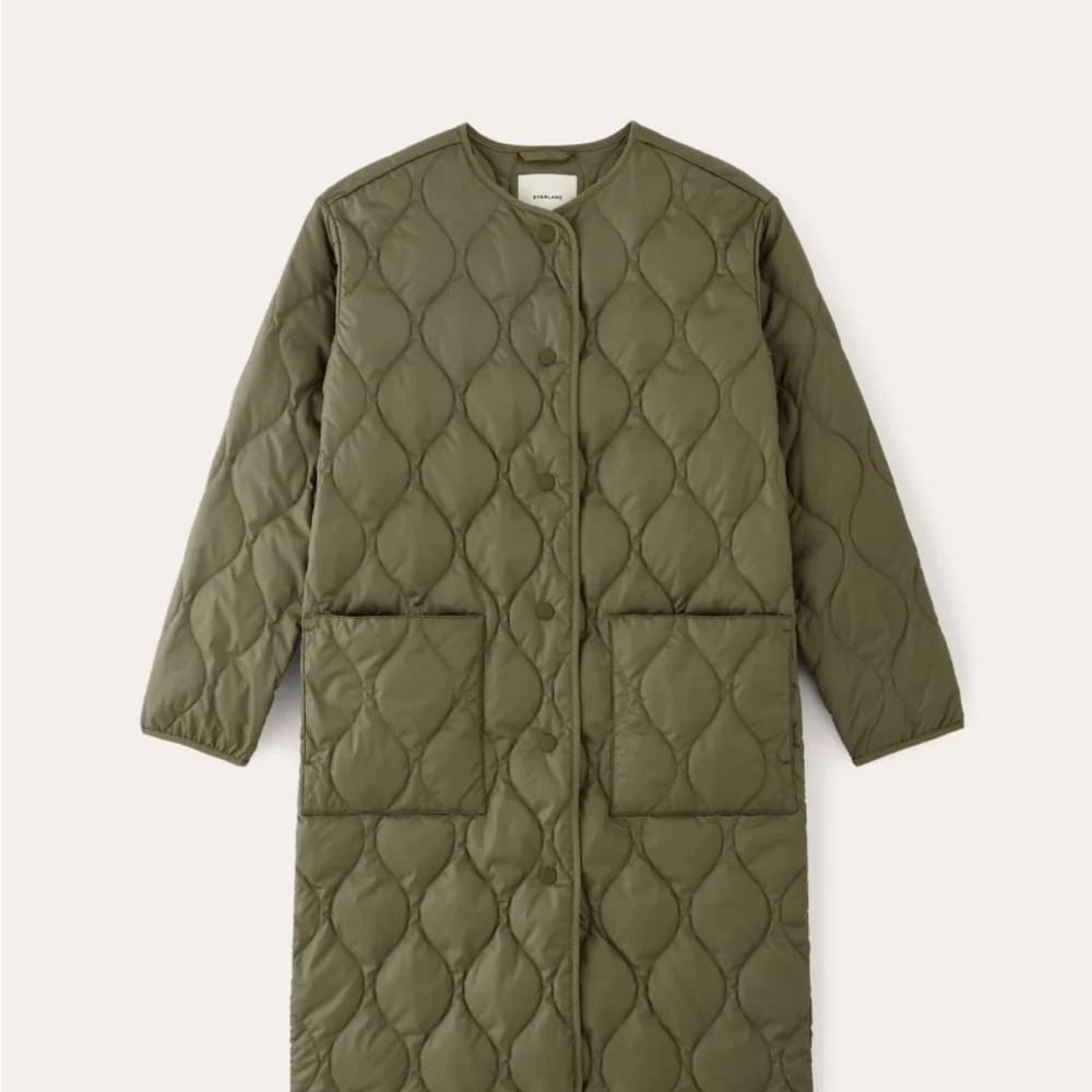 Everlane Olive Quilted Long Coat